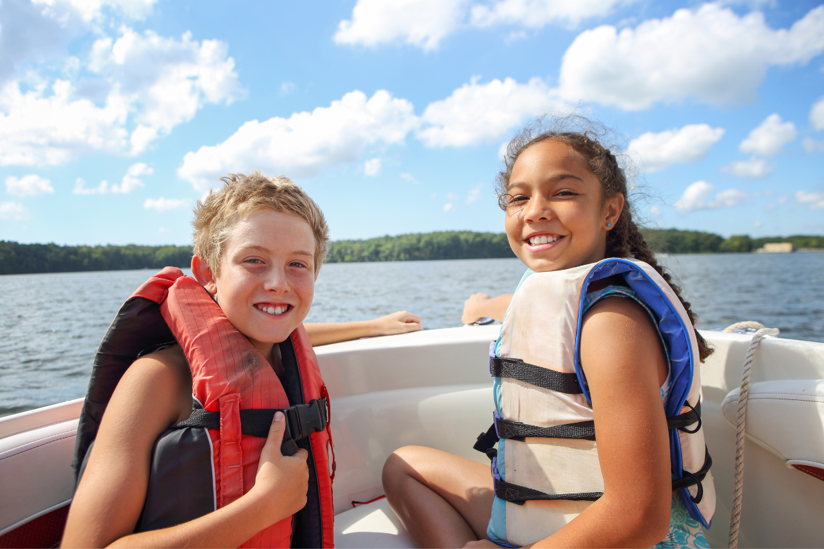 Kids on a boat at Lake Arrowhead Georgia