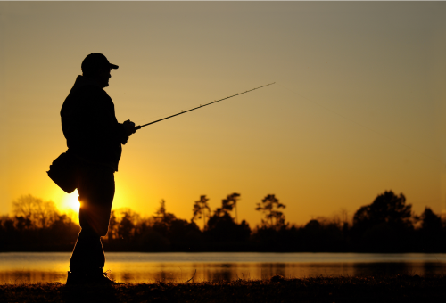 A Person Fishing at Sunset on Lake Blue Ridge
